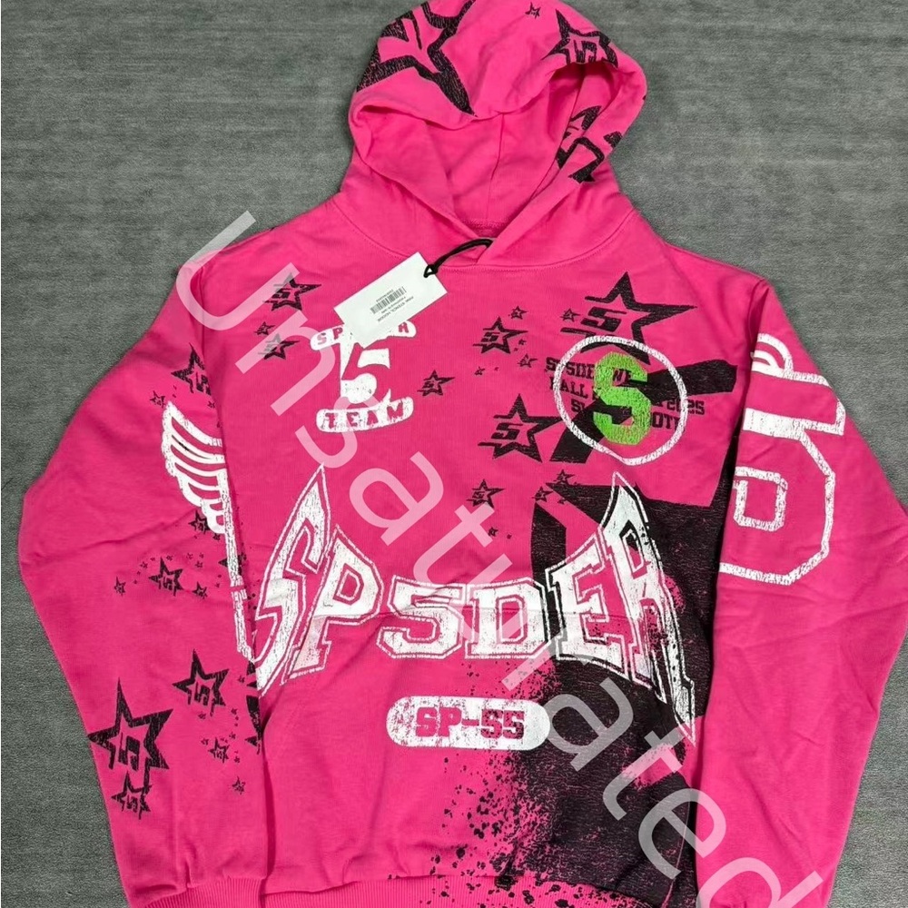 SP5DER Pink Graphic Hoodie for Men